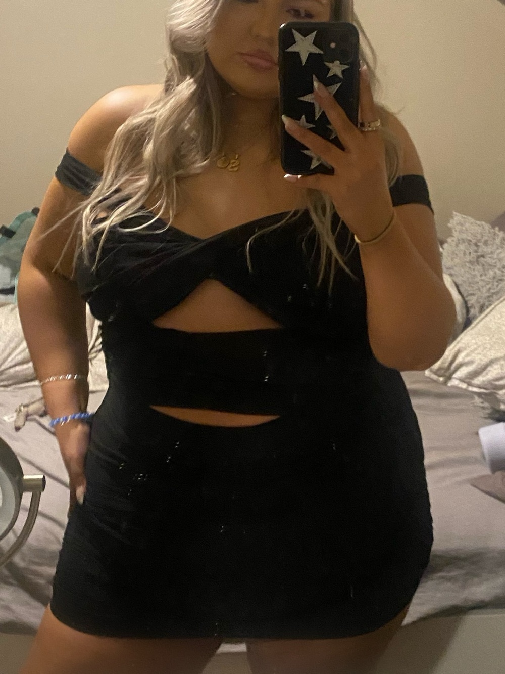 PrettyLittleThing Black Cutout Off-Shoulder Mini Dress